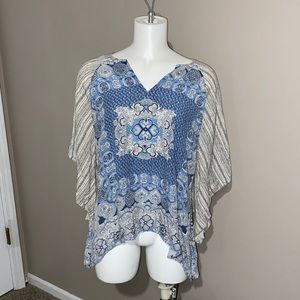 Sundance Kimono Sleeve Blue & White Print Blouse